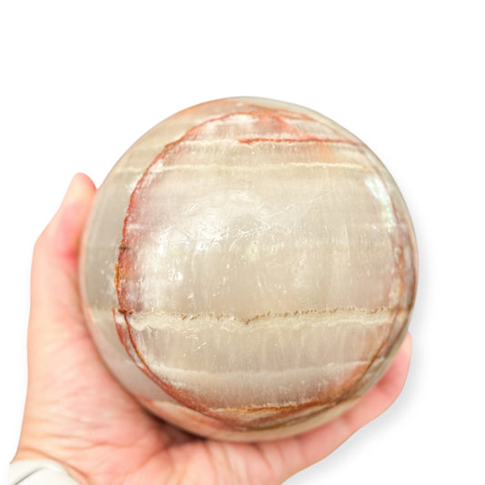 Red Banded Calcite Sphere 4.6" with Stand – Pakistani Onyx for Grounding