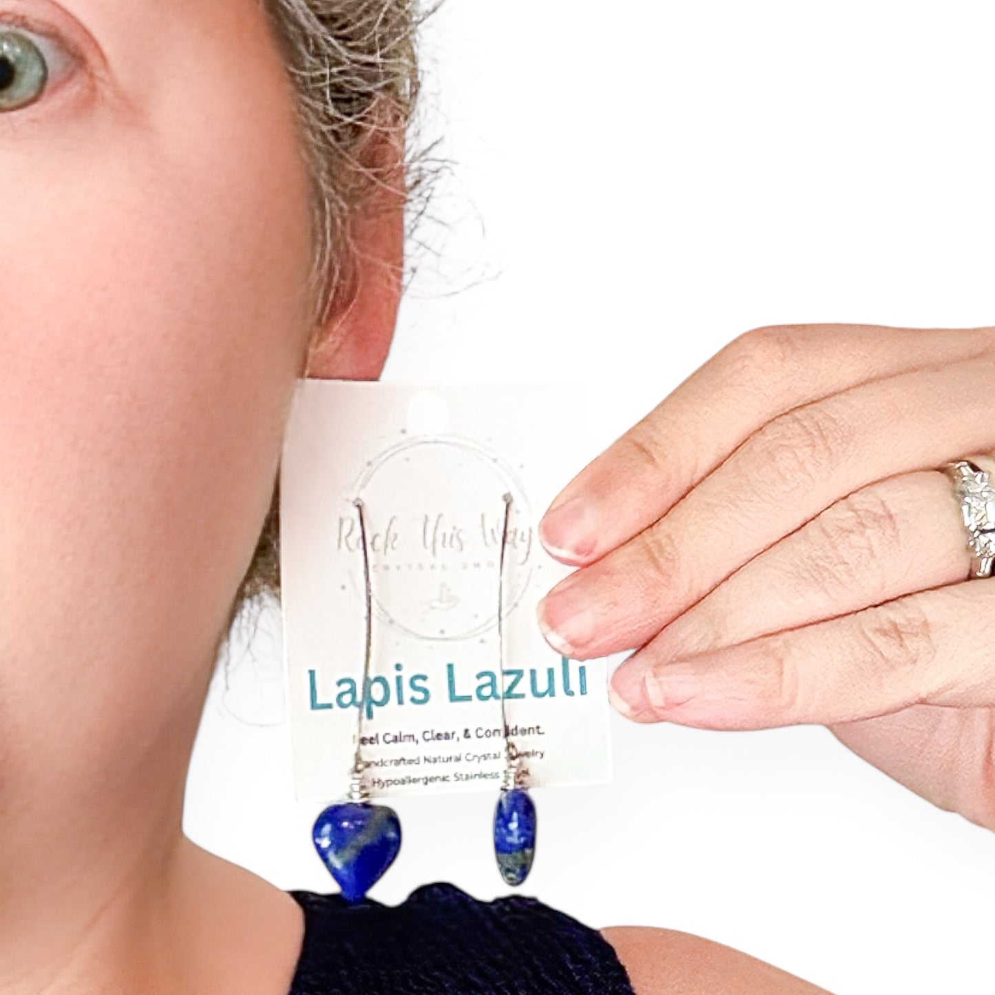 Lapis Lazuli - Natural Crystal Drop Earrings - Stainless Steel Earring Wire