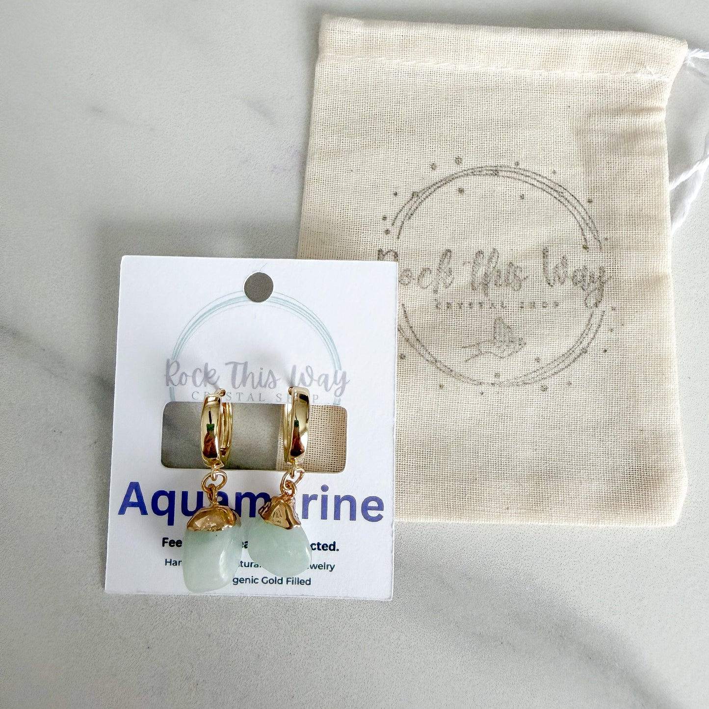 Aquamarine Drop Huggies | Gold Filled | 0.5" Huggie | 0.25-0.5" Drop