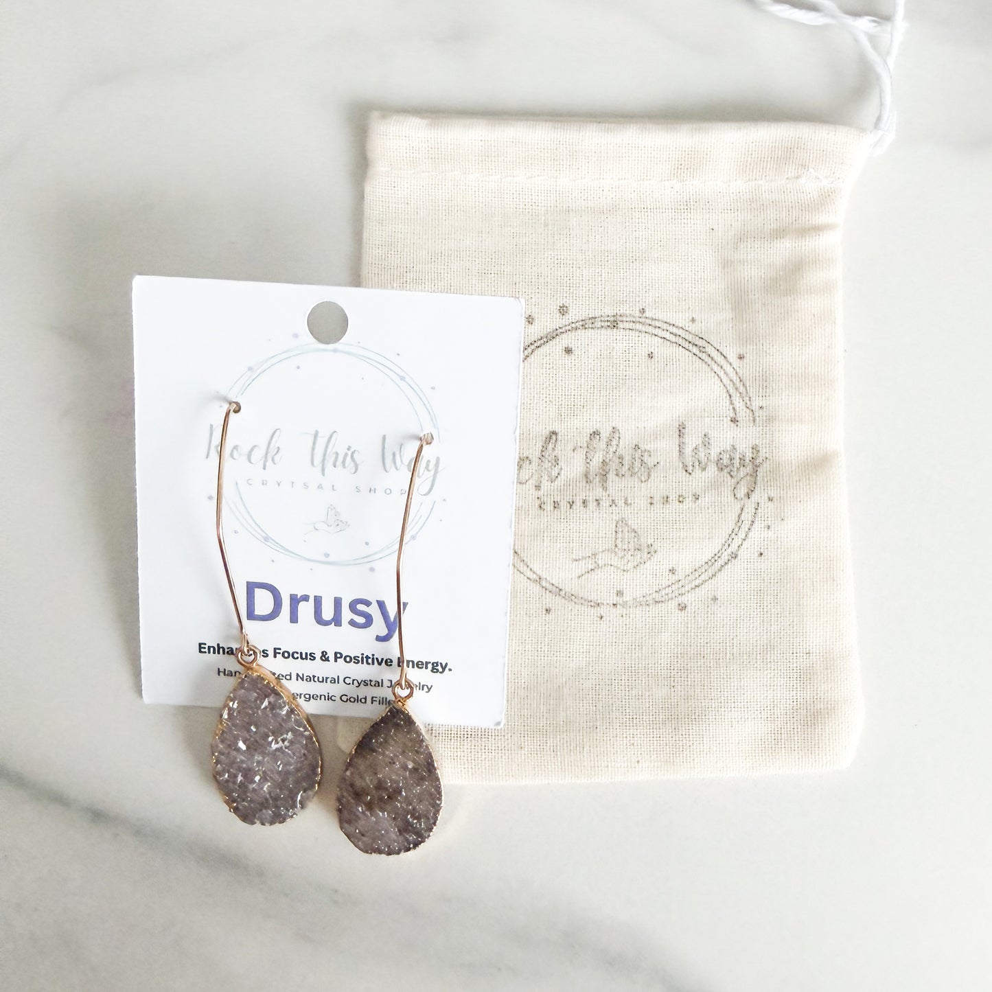 Teardrop Drusy Earrings | Gold Filled | 2.5" Drop