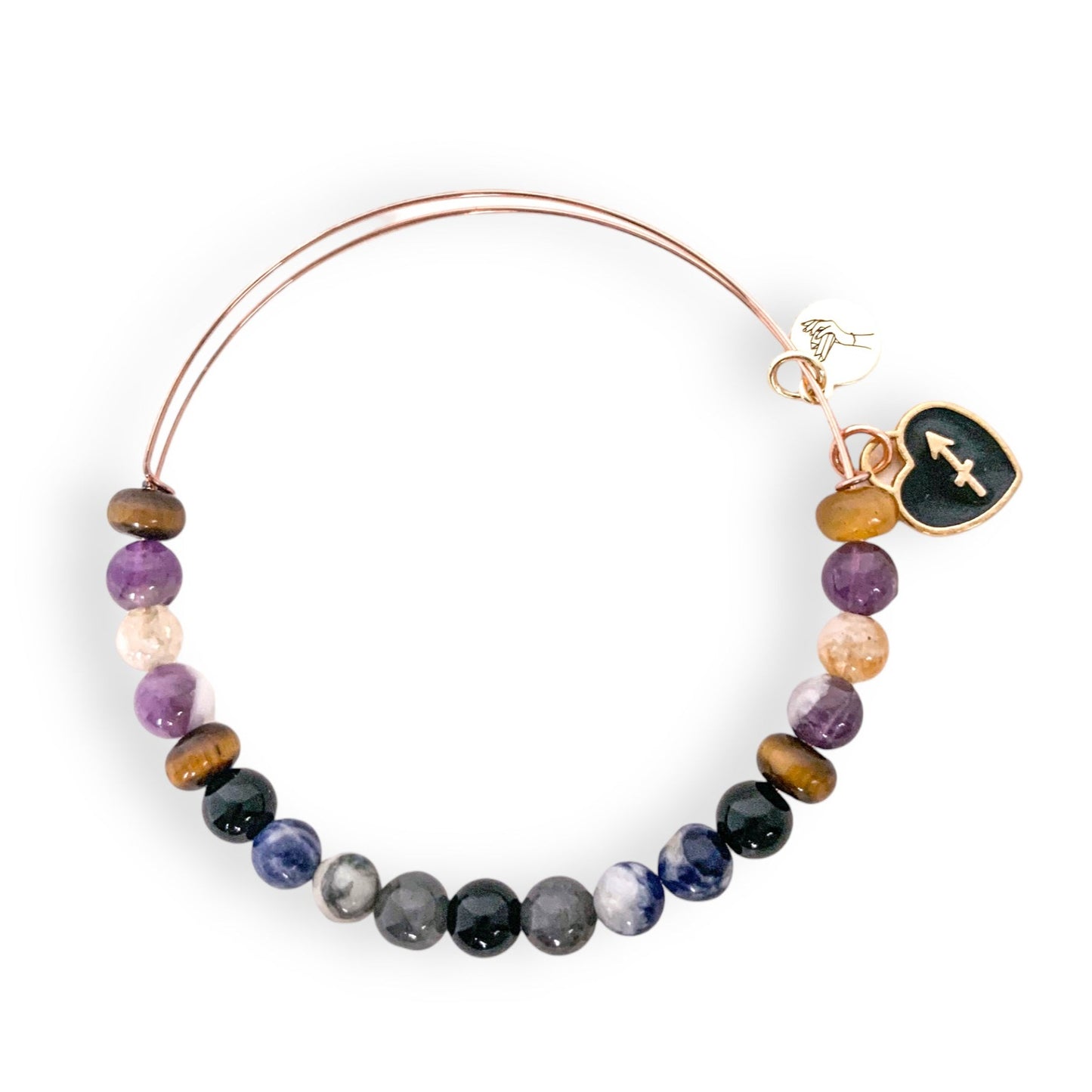 Handcrafted Sagittarius Zodiac Crystal Bracelet with Onyx and Tigers Eye.