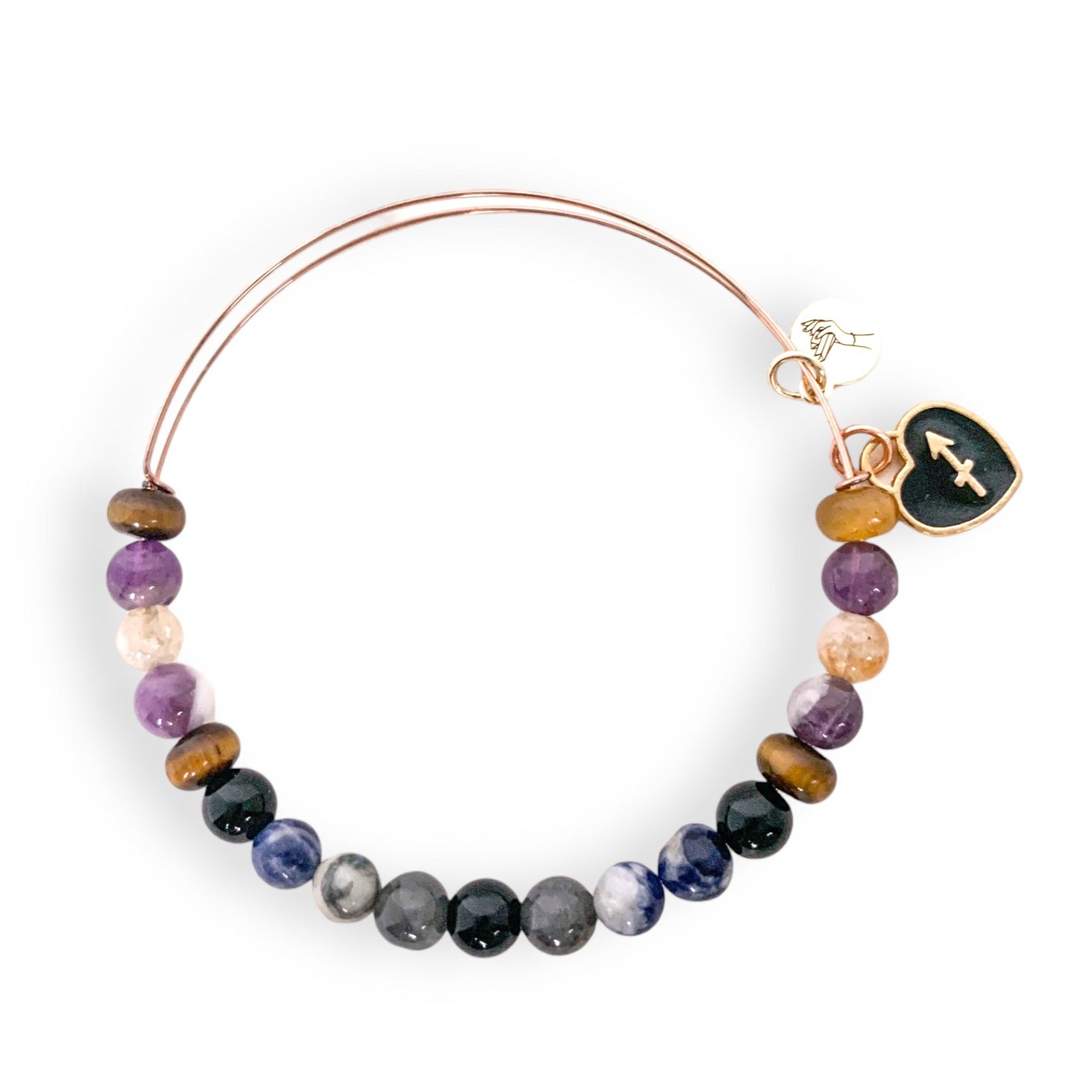 Handcrafted Sagittarius Zodiac Crystal Bracelet with Onyx and Tigers Eye.
