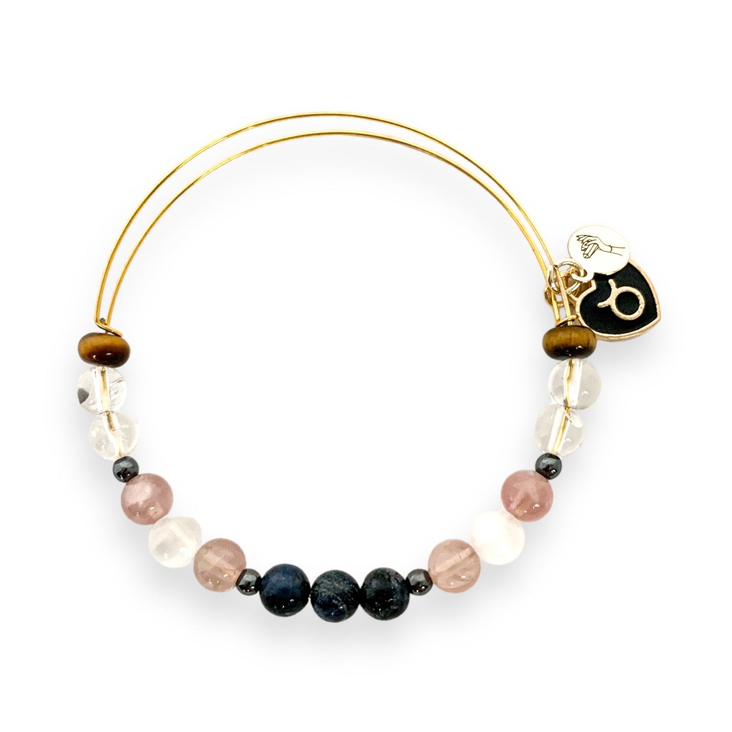 Handcrafted Taurus Zodiac Bracelet with Dumortierite and Rose Quartz.