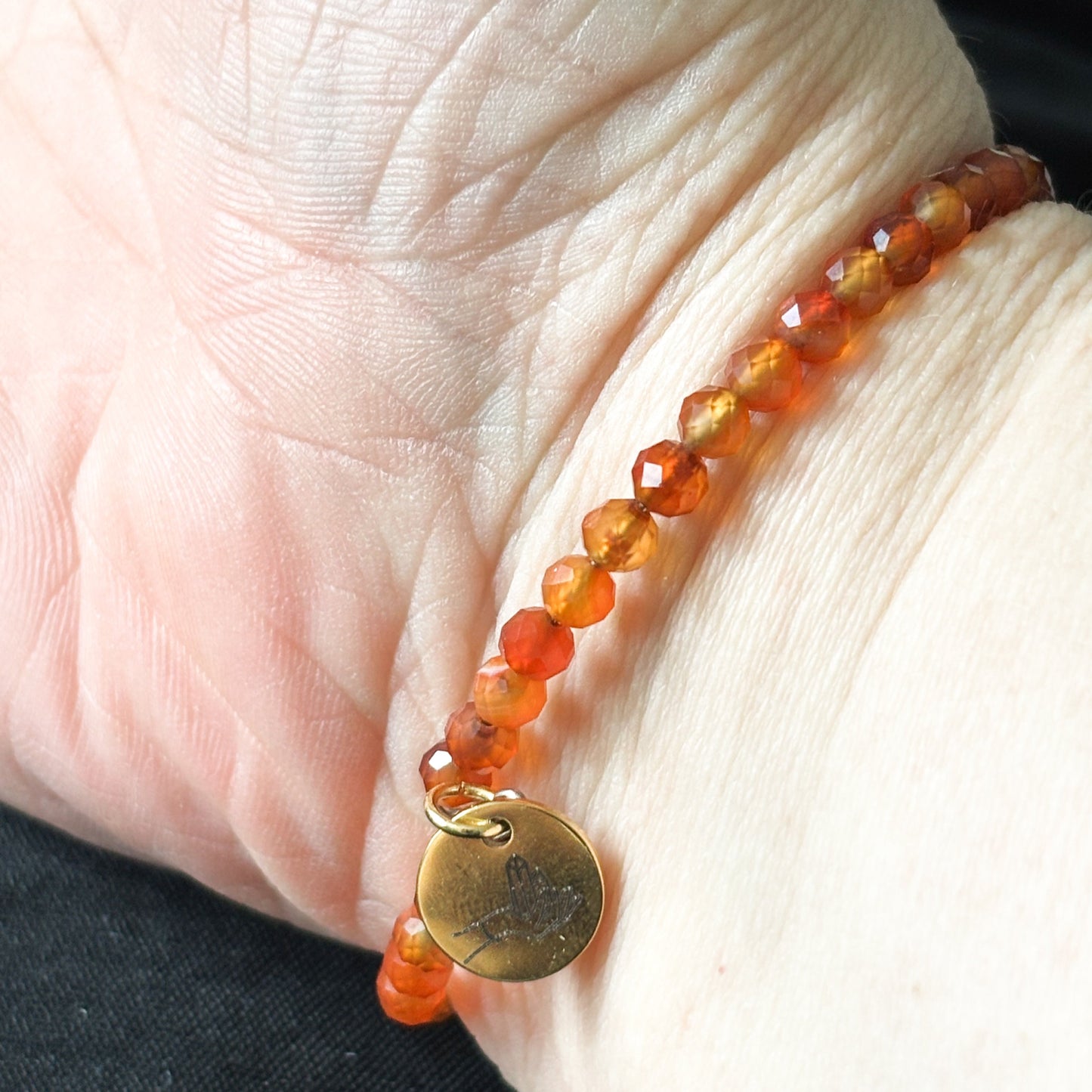 Carnelian wrap bracelet with 4mm micro-faceted beads, handcrafted for confidence and motivation.