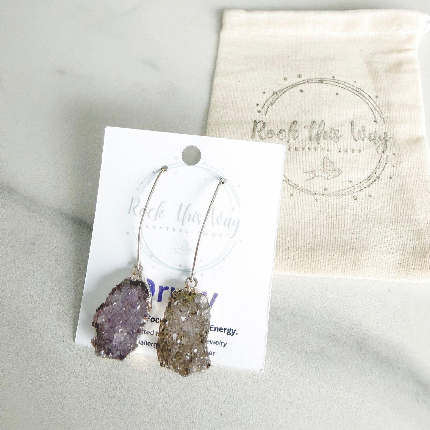 Freeform Drusy Earrings | Argentinian Silver Earring Wire | 2" Drop