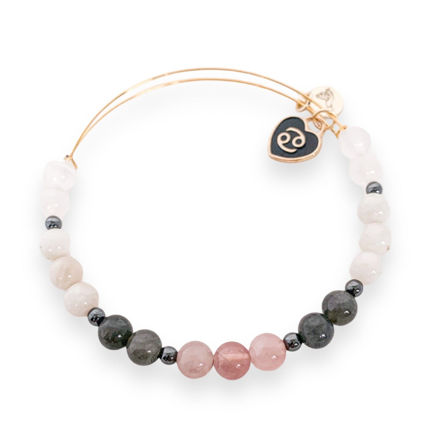 Handcrafted Cancer Zodiac Charm Bracelet with Rose Quartz and Labradorite.