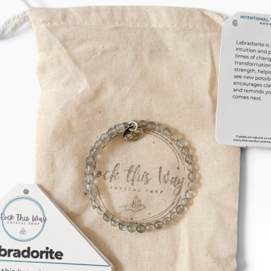 Labradorite wrap bracelet with packaging and Muslin bag
