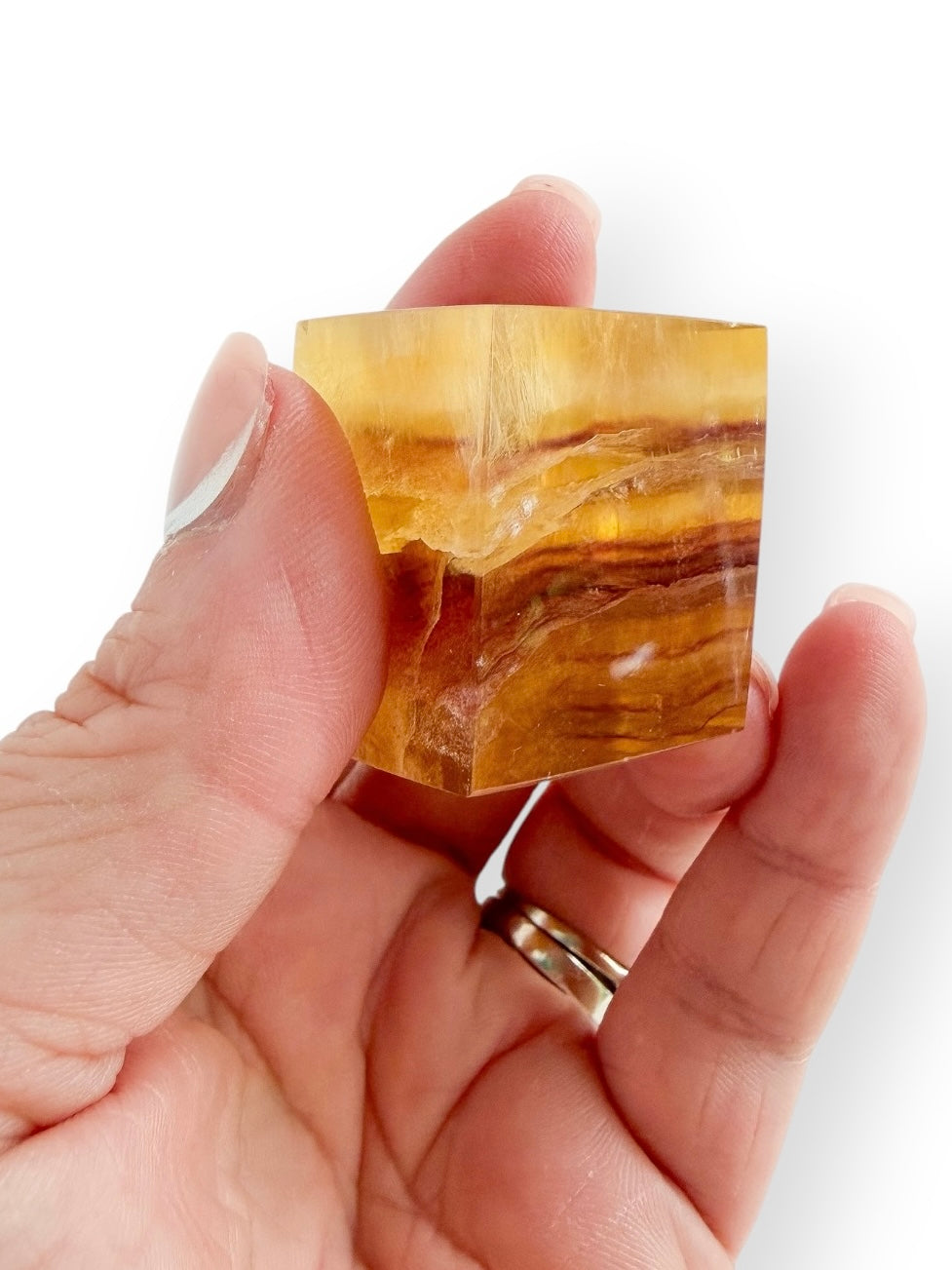 Polished Banded Golden Fluorite freeform with cream, gold, and amber layers visible throughout the stone.