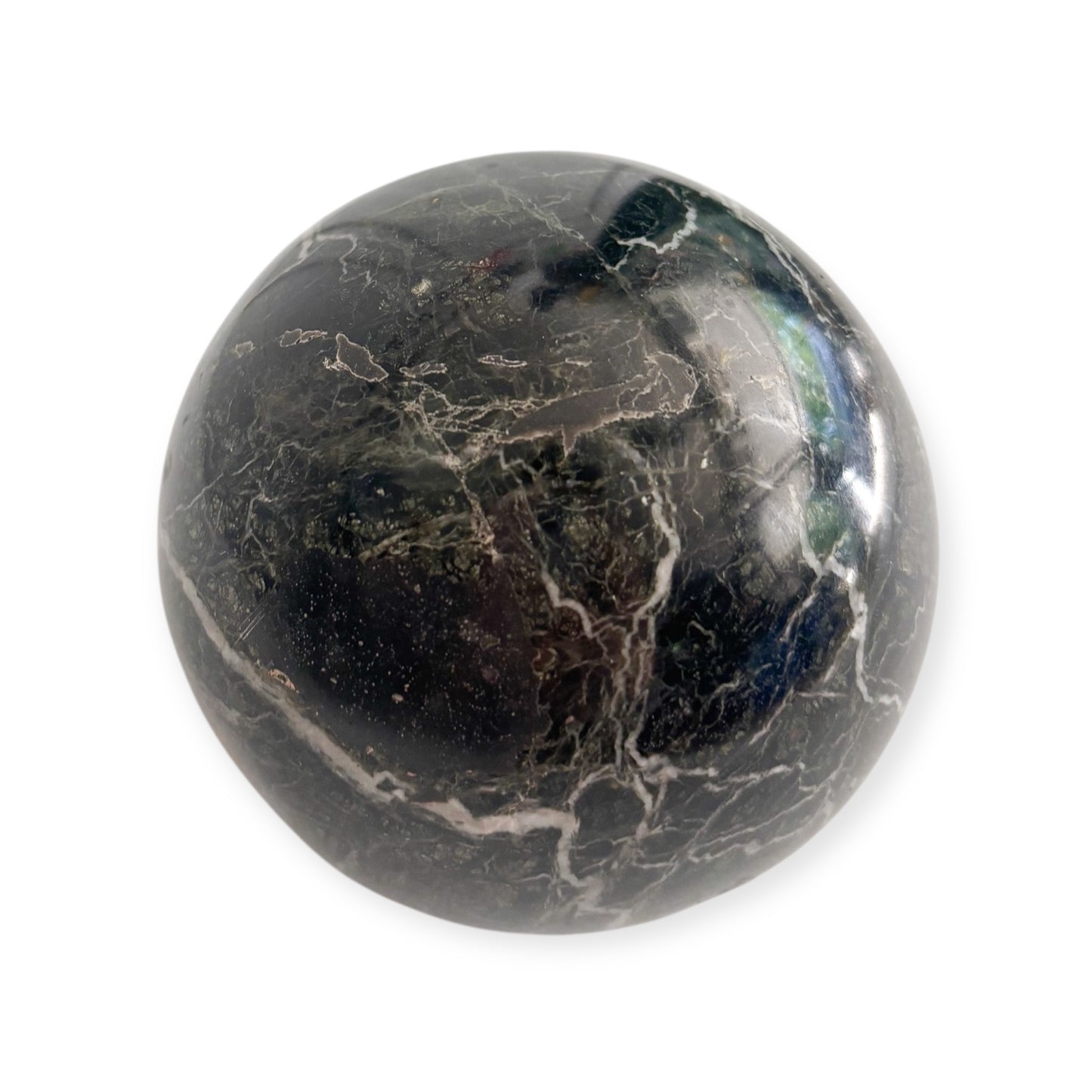 Close-up of marble texture and veining detail on the sphere