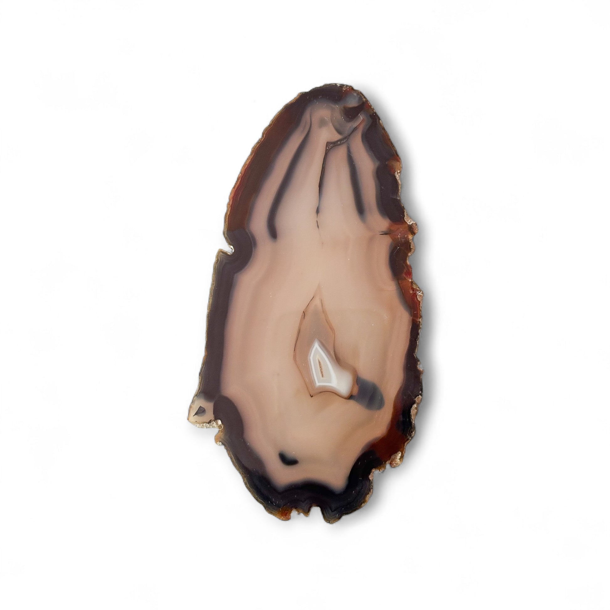 Close-up of blue and beige layered agate with sparkly drusy center