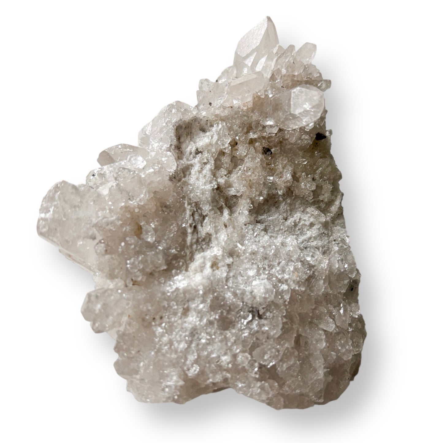 Close-up of Clear Quartz Cluster showcasing icy tones and light-catching clarity.