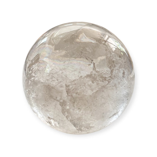 Front view of Clear Quartz crystal sphere with crackled texture