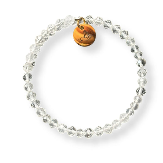 Clear Quartz wrap bracelet with 4mm micro-faceted beads, handcrafted for clarity, focus, and clean energy.