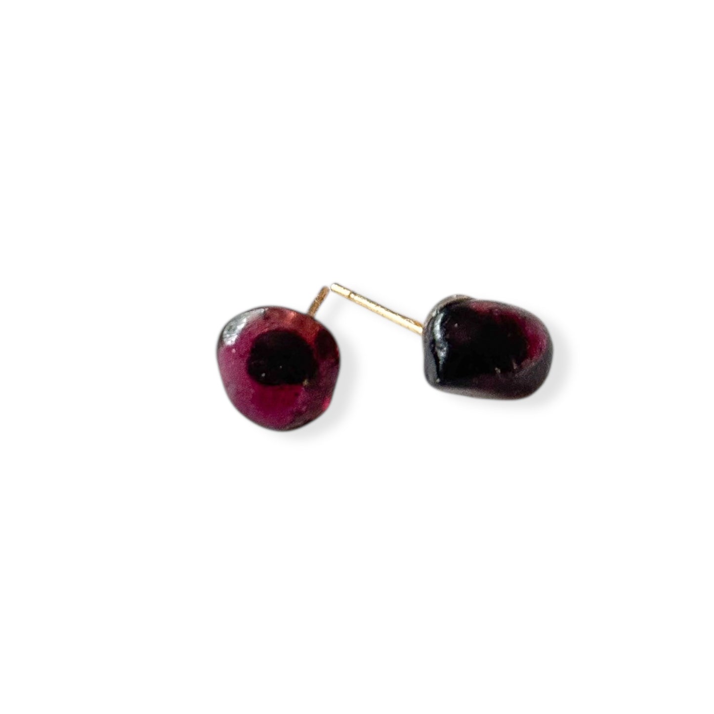 Garnet stud earrings displayed on white background with hypoallergenic posts