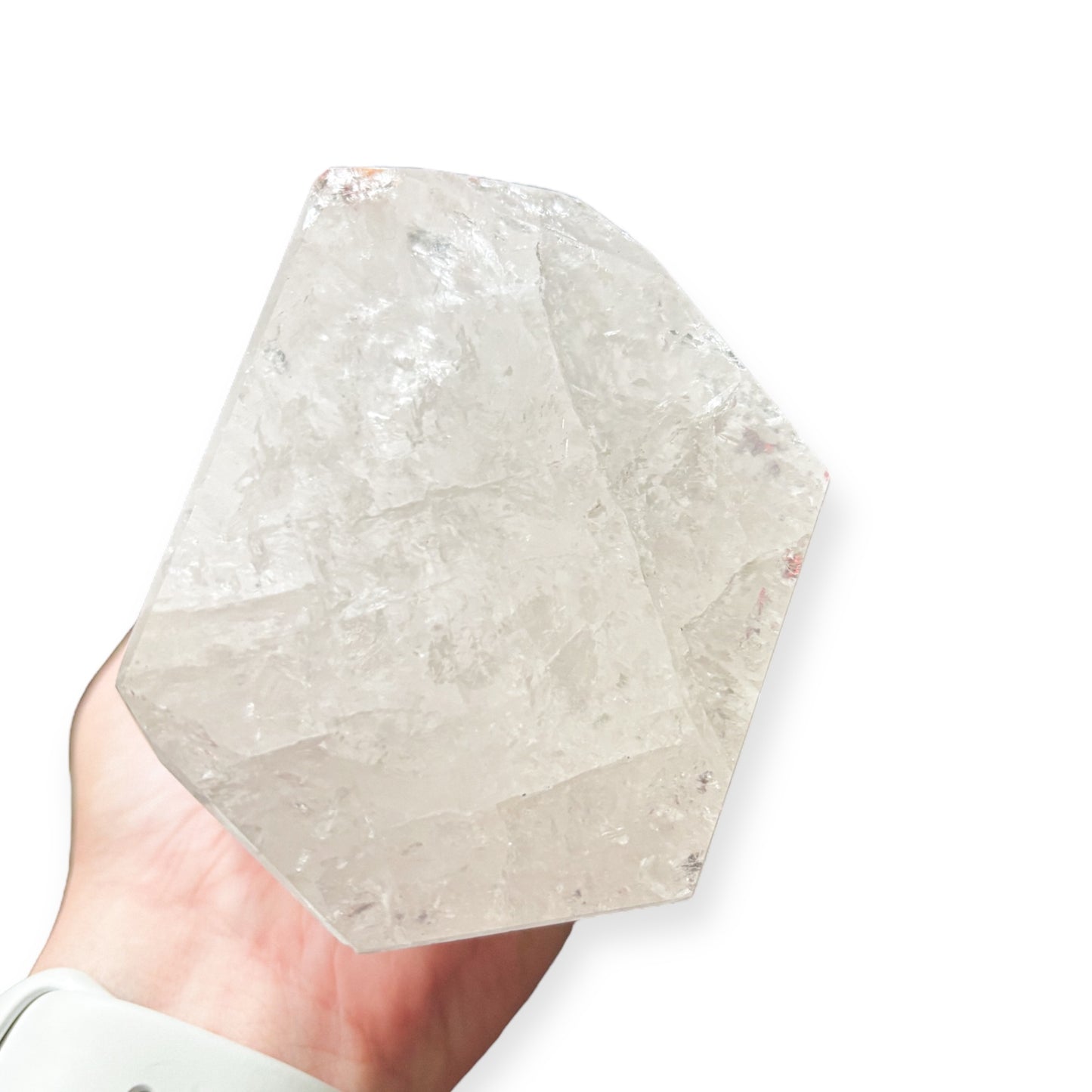 Girasol Quartz Tower with misty, moonlit appearance and light-scattering inclusions.