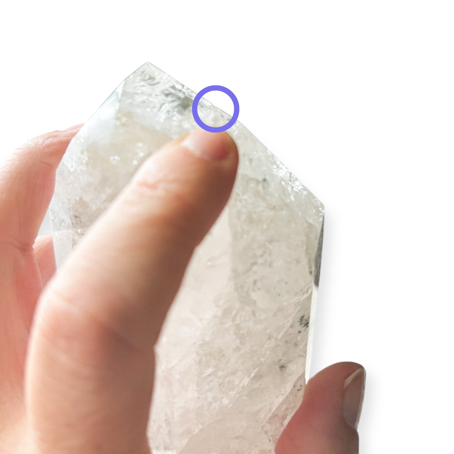 Zoomed-in image of natural indentation along the crystal’s cleavage line.