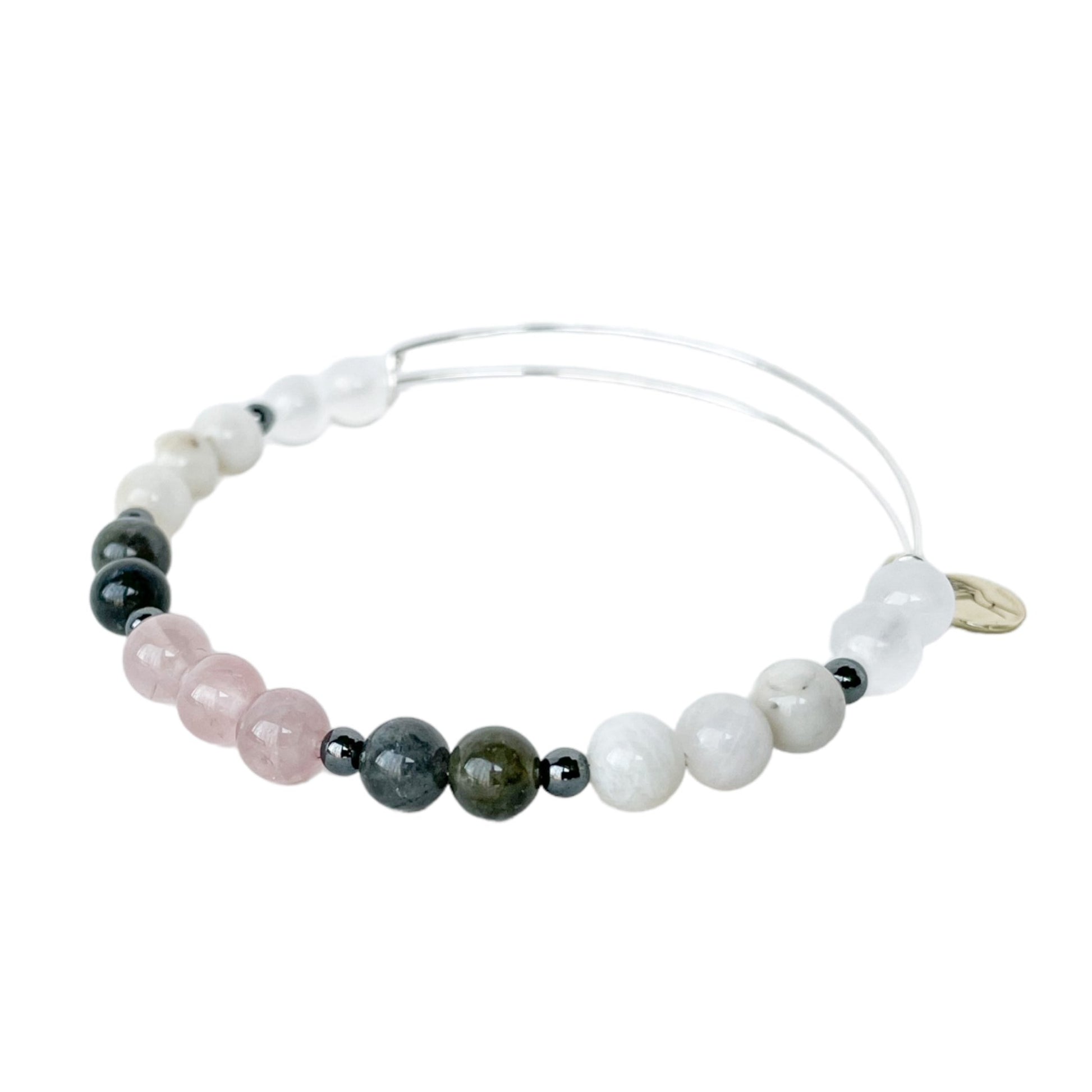 Charm Bracelet for Cancer Zodiac Sign with Hematite and Crystals.