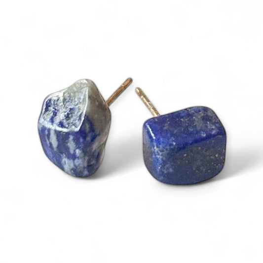 Polished Lapis Lazuli earrings displayed on white background