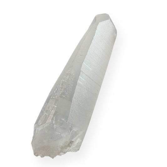 Side view of Lemurian Quartz showing natural ridges and clarity