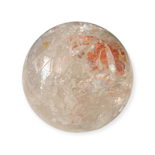 Lodalite Garden Quartz crystal sphere with visible red and green inclusions