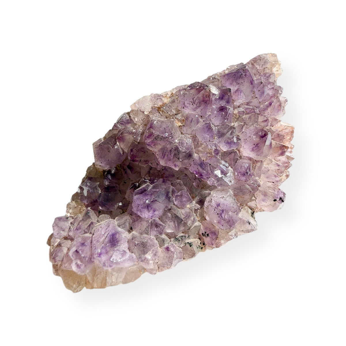 Medium Amethyst Cluster with purple crystal points on white background
