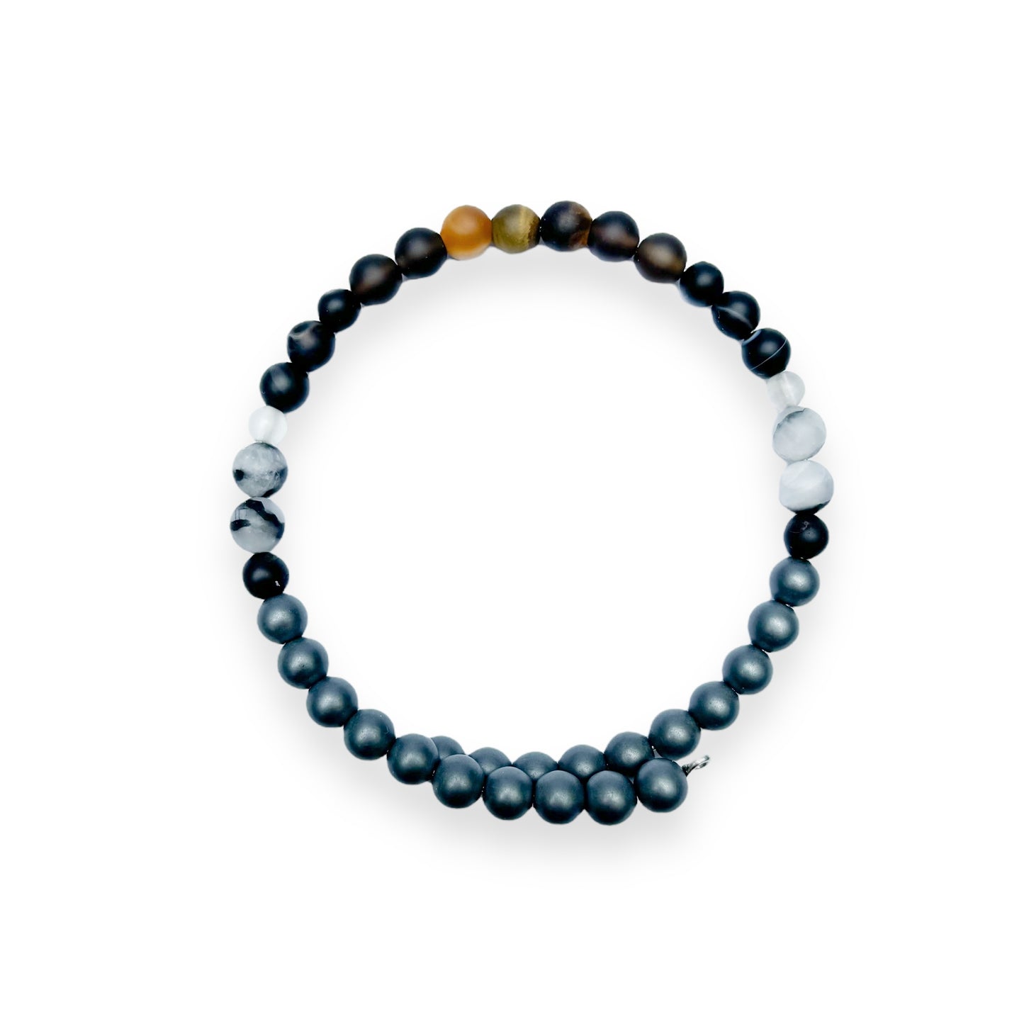 Men’s Protection Bracelet with matte black and gray crystal beads on display card