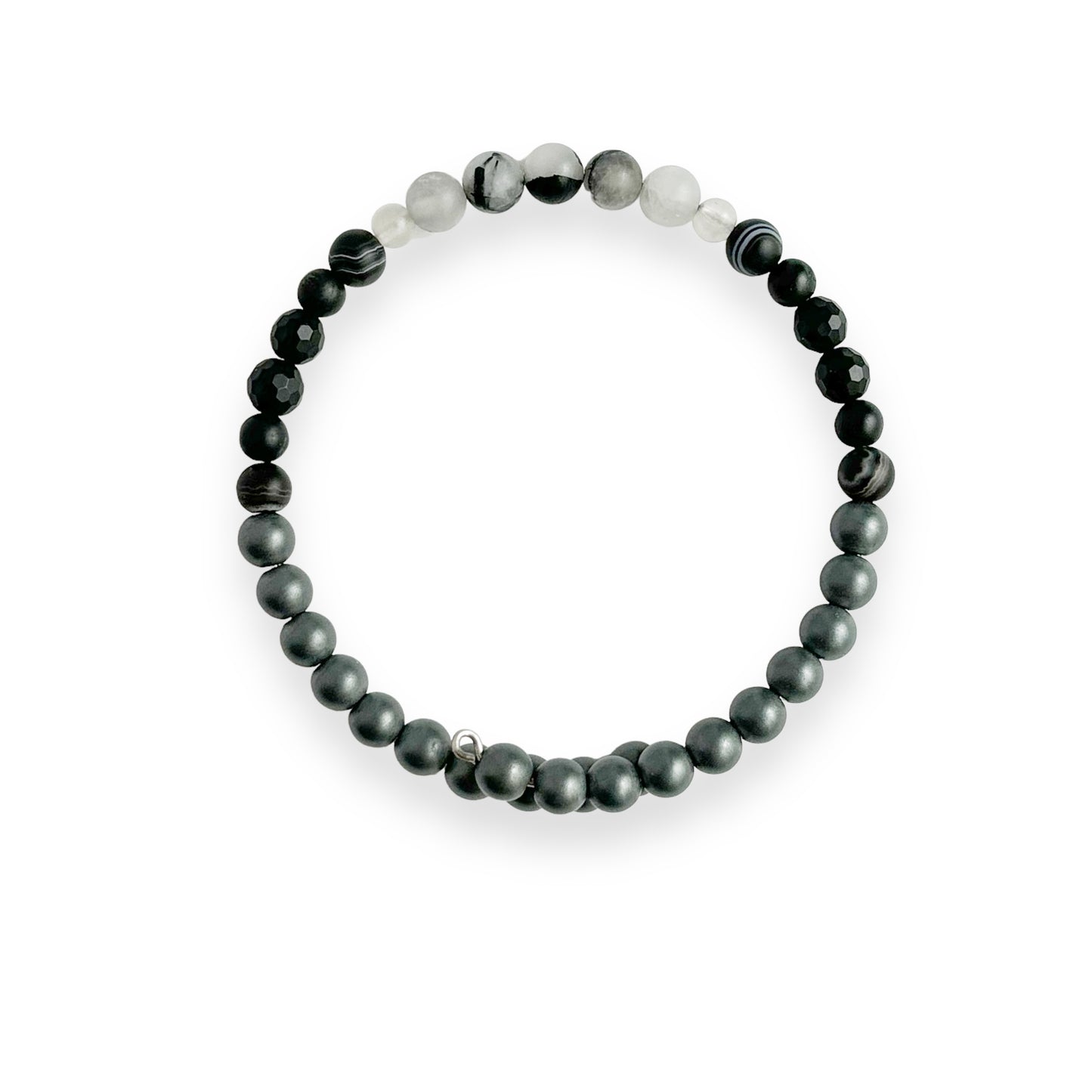 Men’s Strength Bracelet with matte black, gray, and silver crystal beads