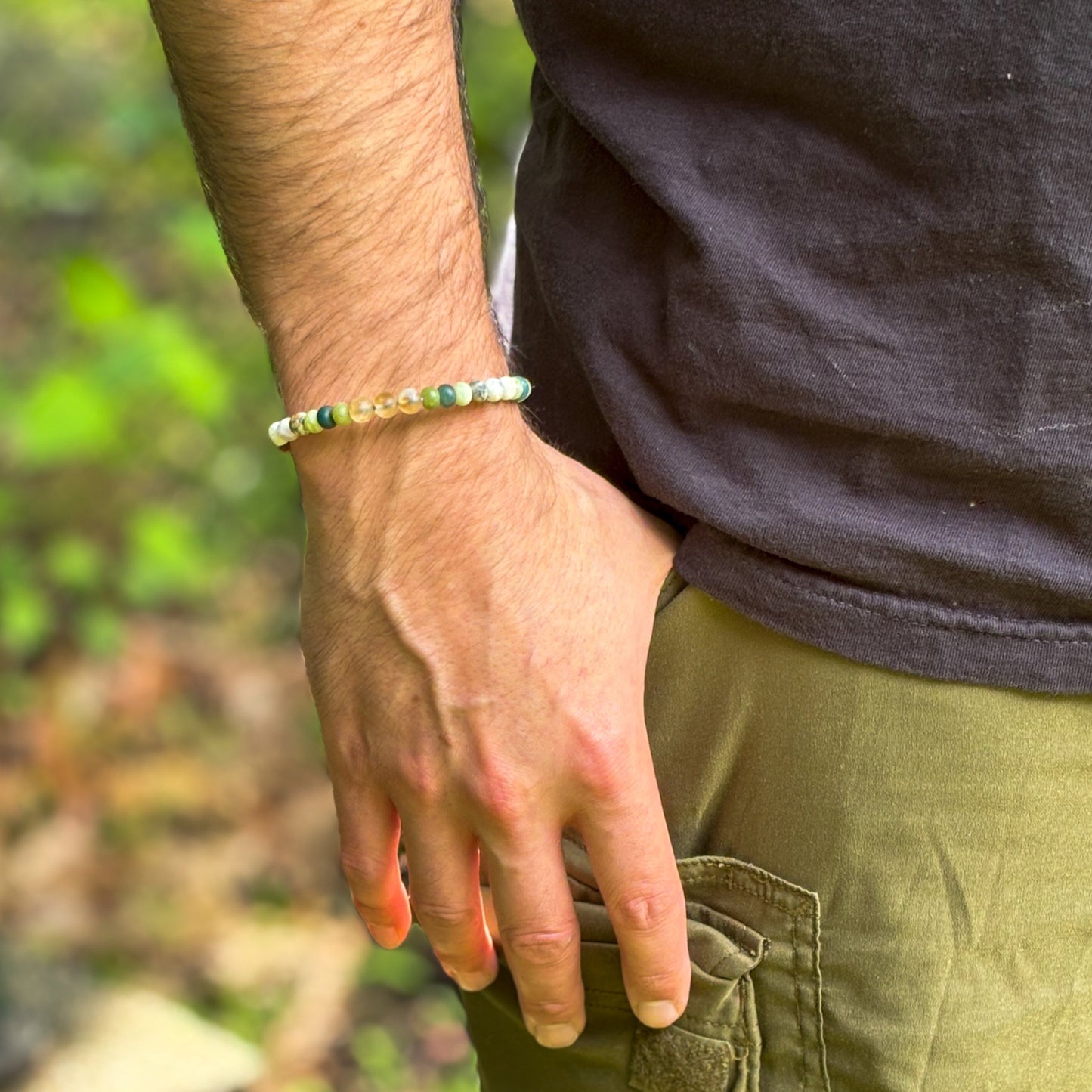 Moss Agate and Dendritic Agate men's bracelet
