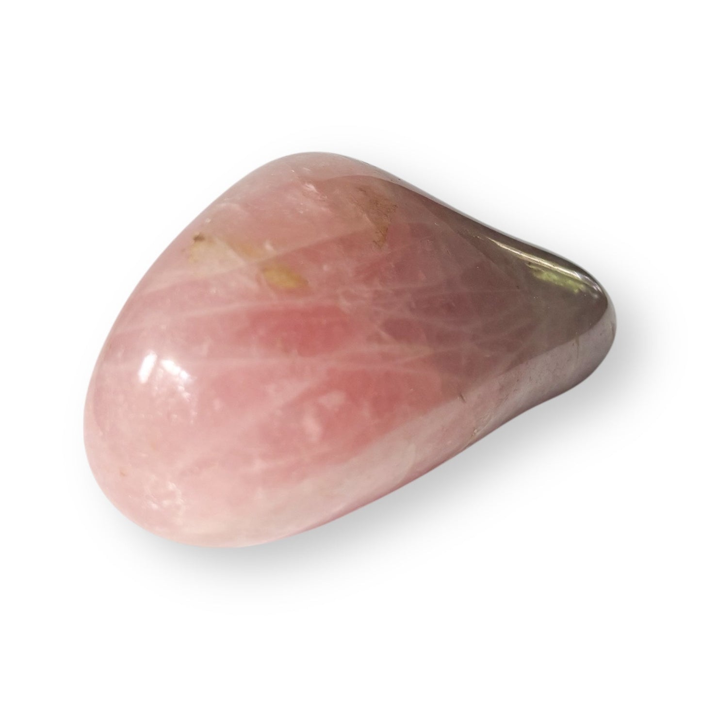 Natural pink Rose Quartz crystal showing smooth polished texture and color.