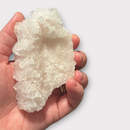 Palm-Sized Light Pink Halite Crystal for Emotional Healing