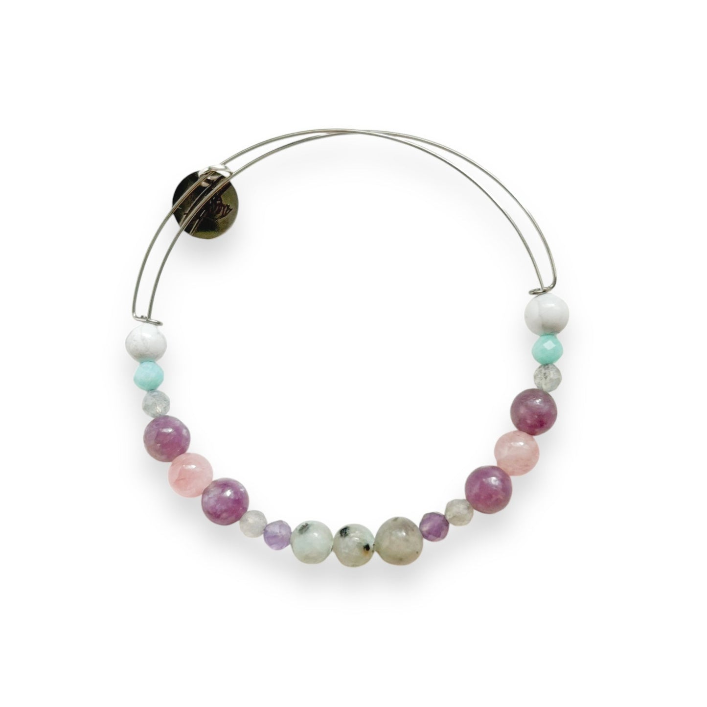 Patience Crystal Bracelet with calming pastel and earth-toned gemstones on white background