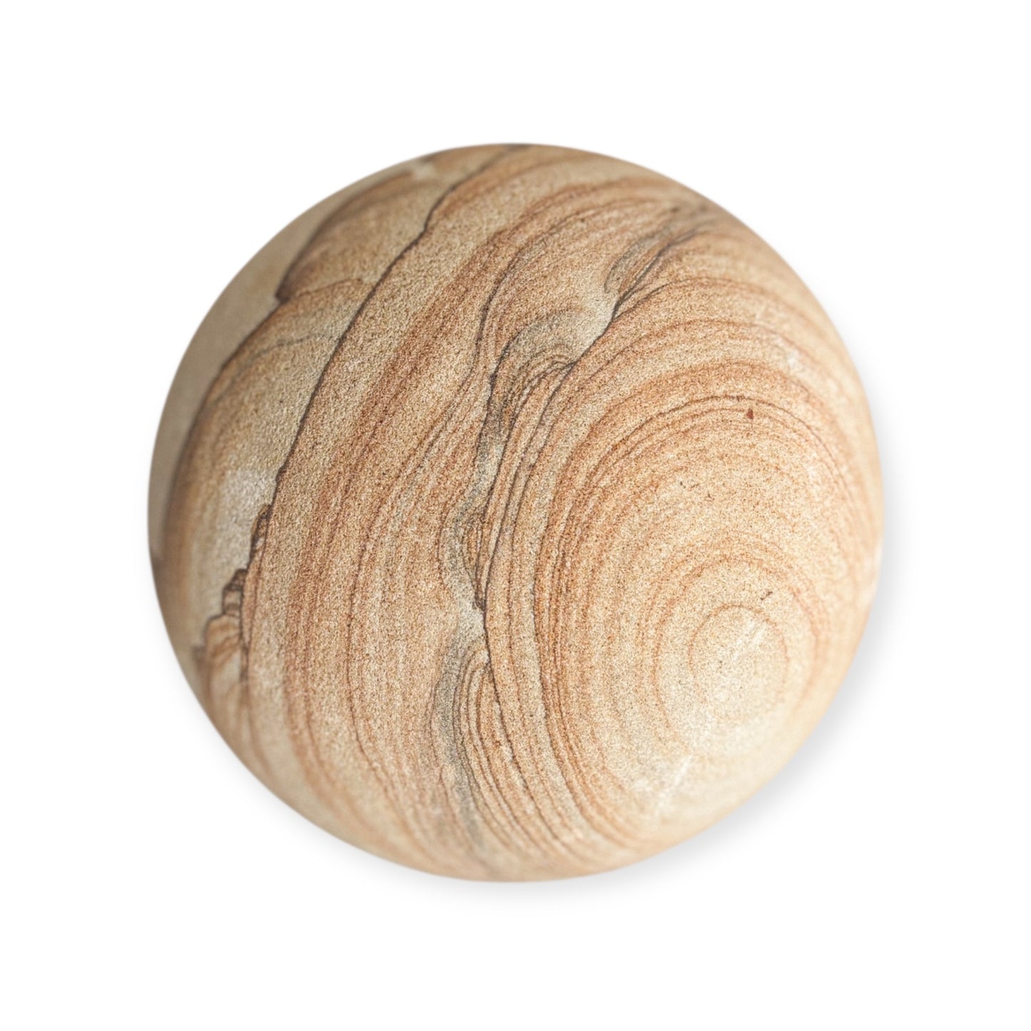 Close-up of Picture Sandstone Crystal Sphere showing detailed earth-toned layers
