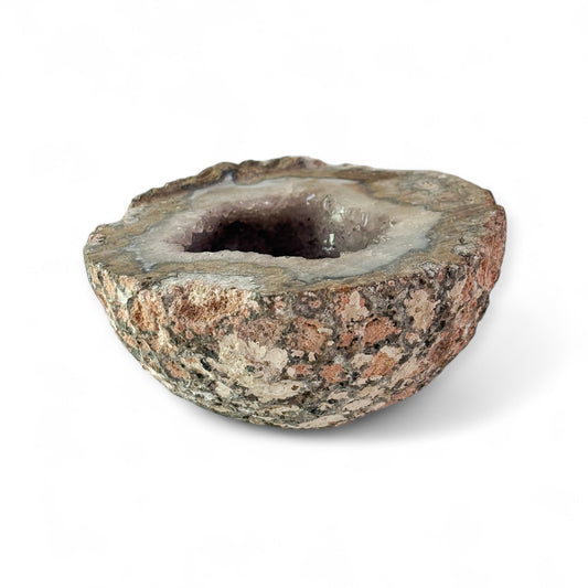 Side view of natural Quartz Geode with rough edges