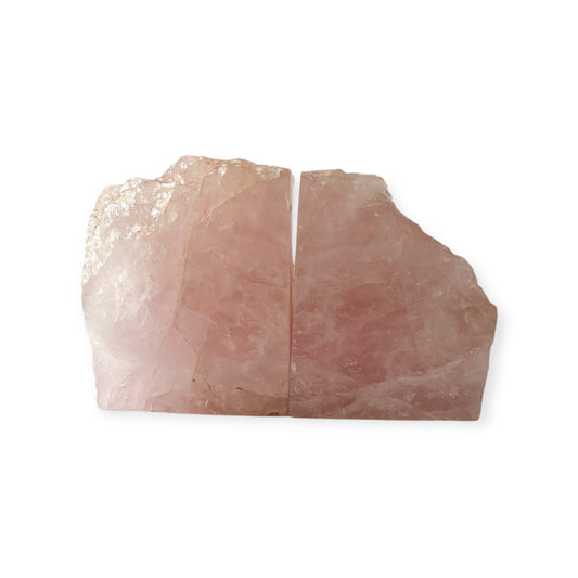 Front view of polished Rose Quartz bookend showing soft pink color and smooth surface
