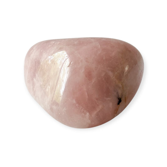 Front view of medium polished Rose Quartz showing soft pink color