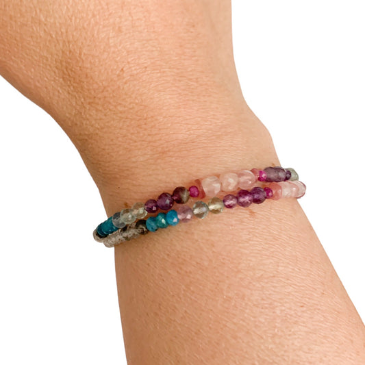 Side angle of Serenity Crystal Bracelet worn on wrist with calming crystals