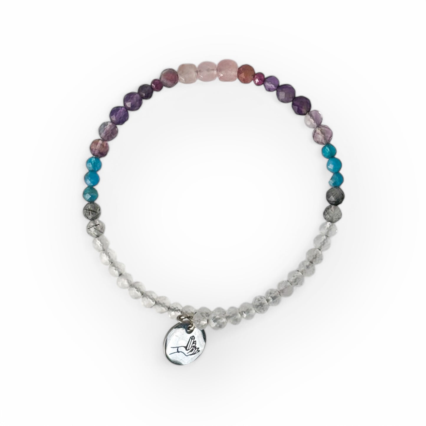 Serenity Crystal Wrap Bracelet worn on wrist with soft pink, purple, and clear beads