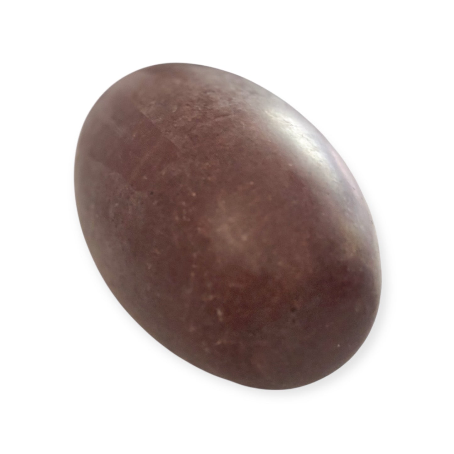 Front view of a 7.4 lb Shiva Lingam crystal showing its smooth shape and deep brown color