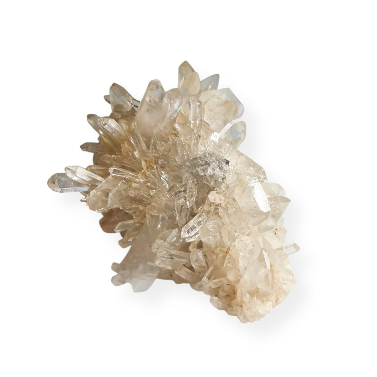 Side view of natural Clear Quartz Cluster highlighting point formation