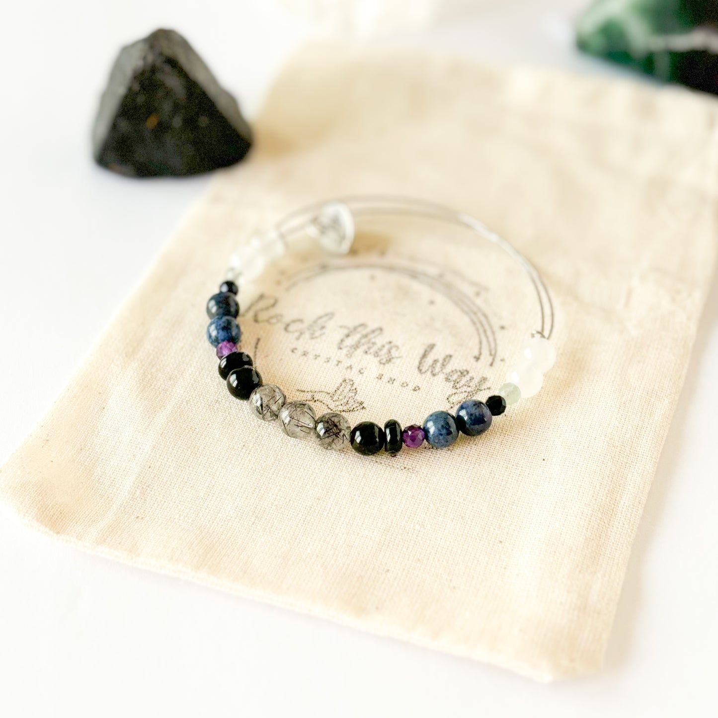 Natural lighting shot highlighting Tourmaline, Fluorite, and Dumortierite