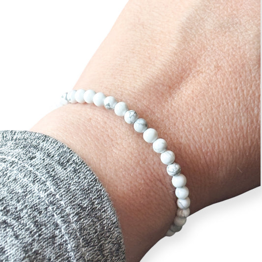 White Howlite bracelet wrapped on wrist in natural light, showing fit and detail
