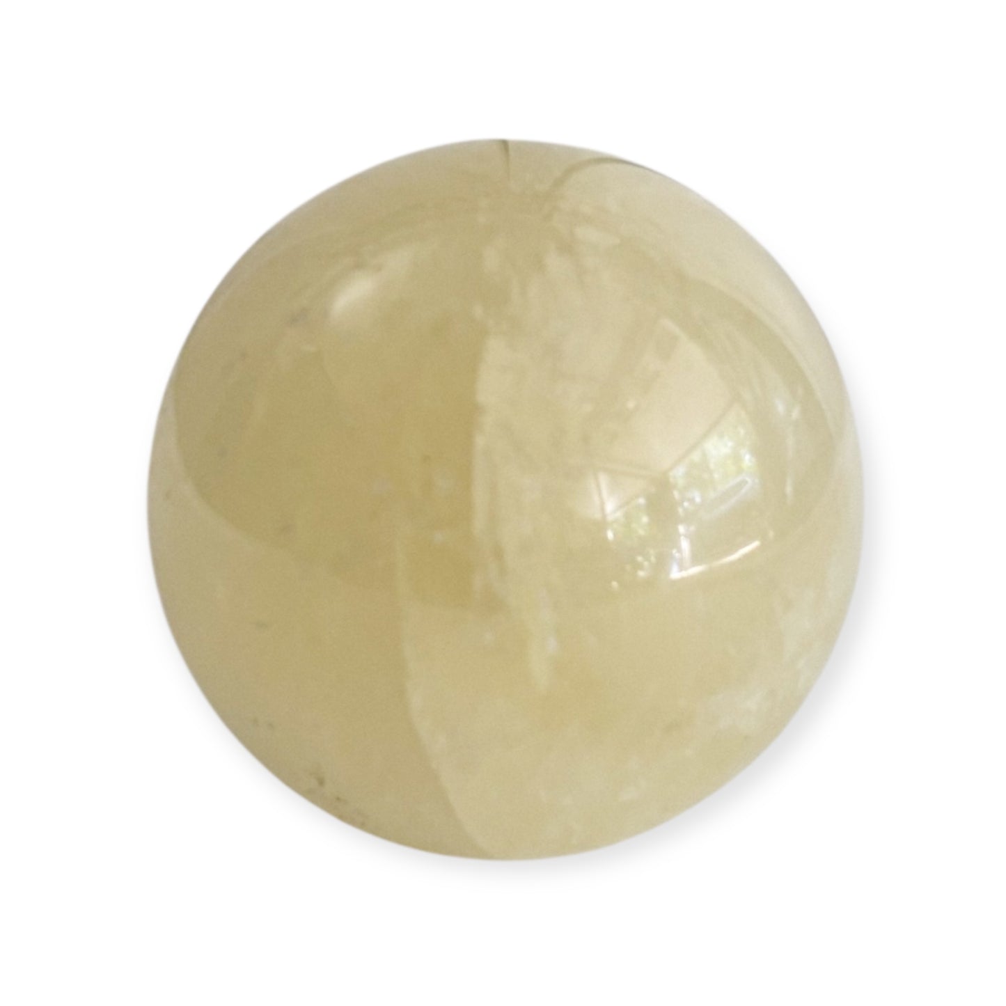 Yellow Calcite crystal sphere side angle showing golden tone