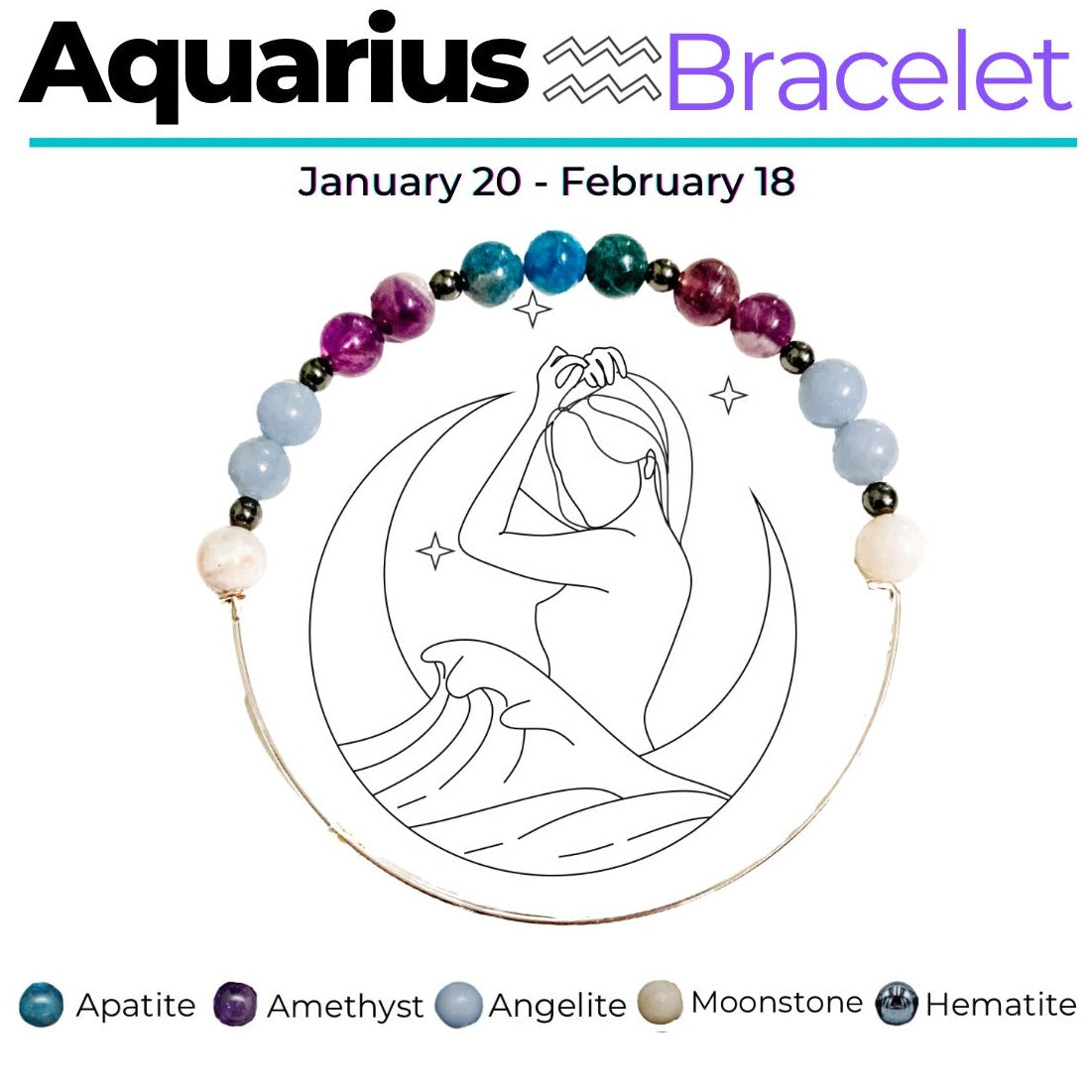 Aquarius Zodiac Crystal Charm Bracelet