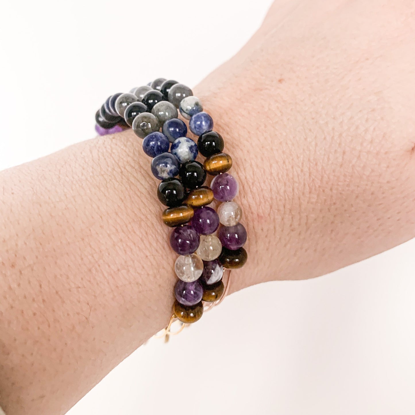 Stylish Sagittarius Bracelet featuring Labradorite and Amethyst beads.
