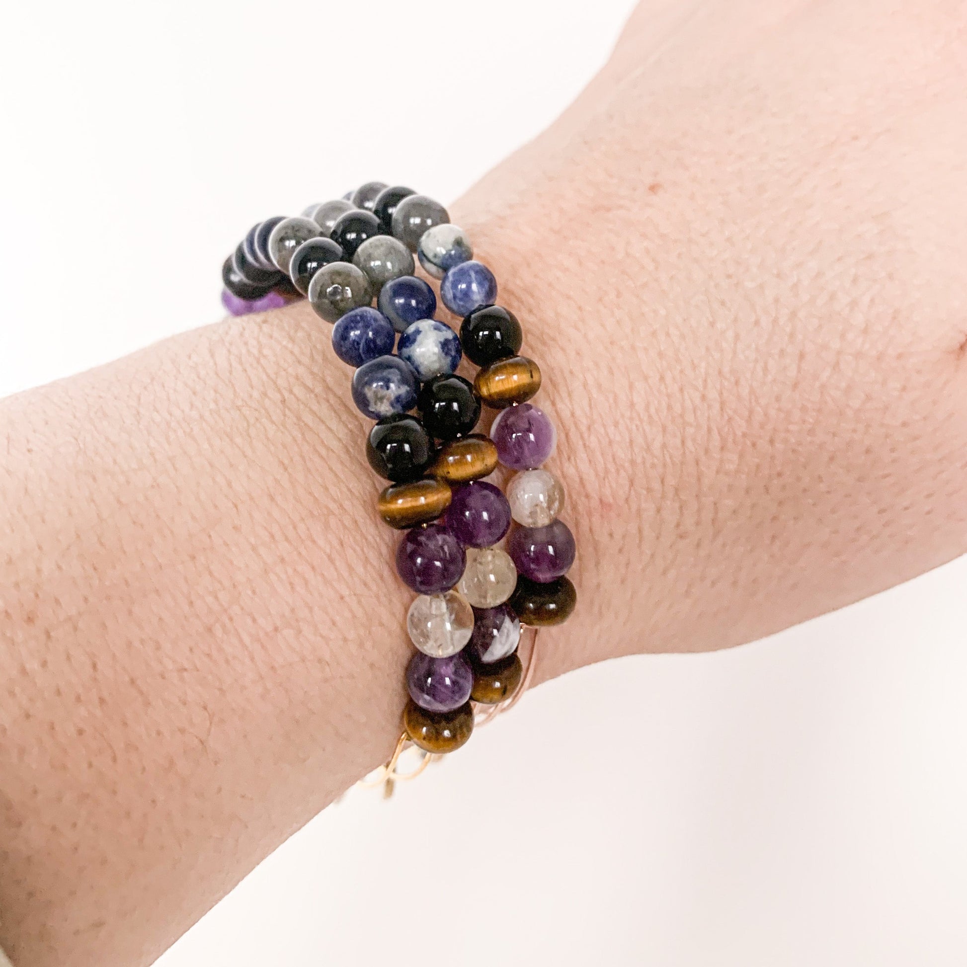 Stylish Sagittarius Bracelet featuring Labradorite and Amethyst beads.