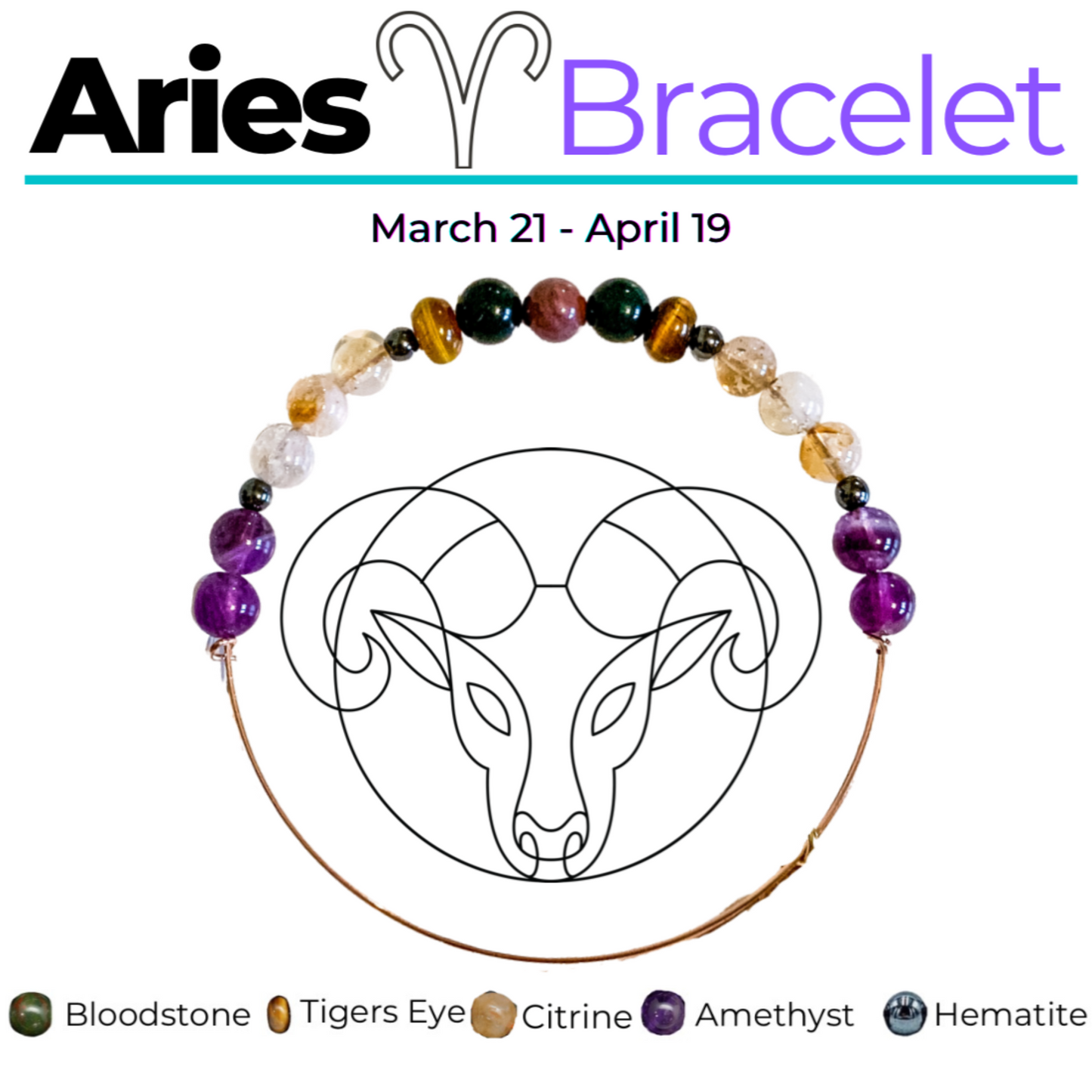Aries Zodiac Crystal Charm Bracelet
