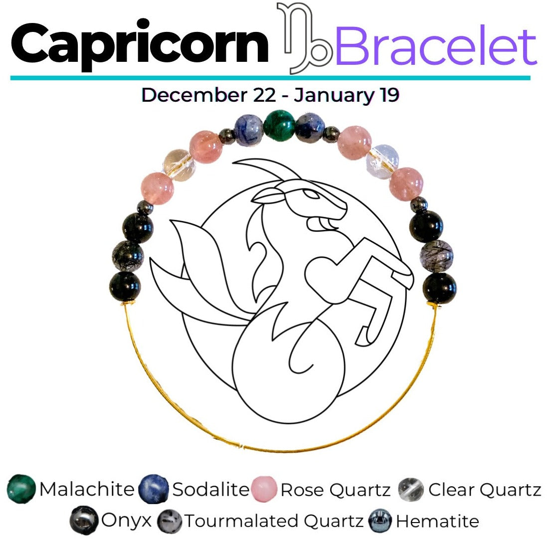 Unique Capricorn Bracelet with Clear Quartz and Tourmaline.