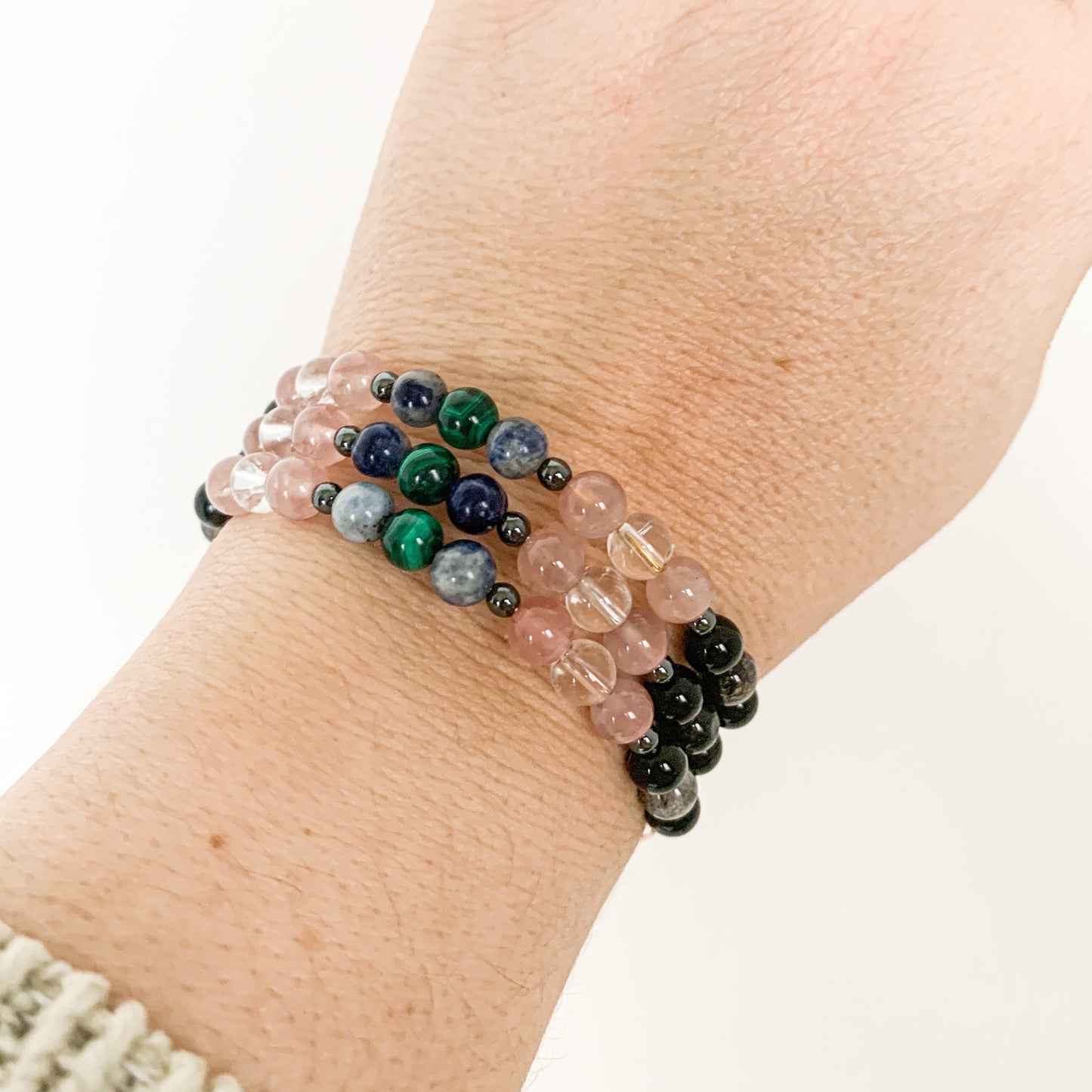 Capricorn Bracelet with Tourmaline in Quartz and Hematite for balance.