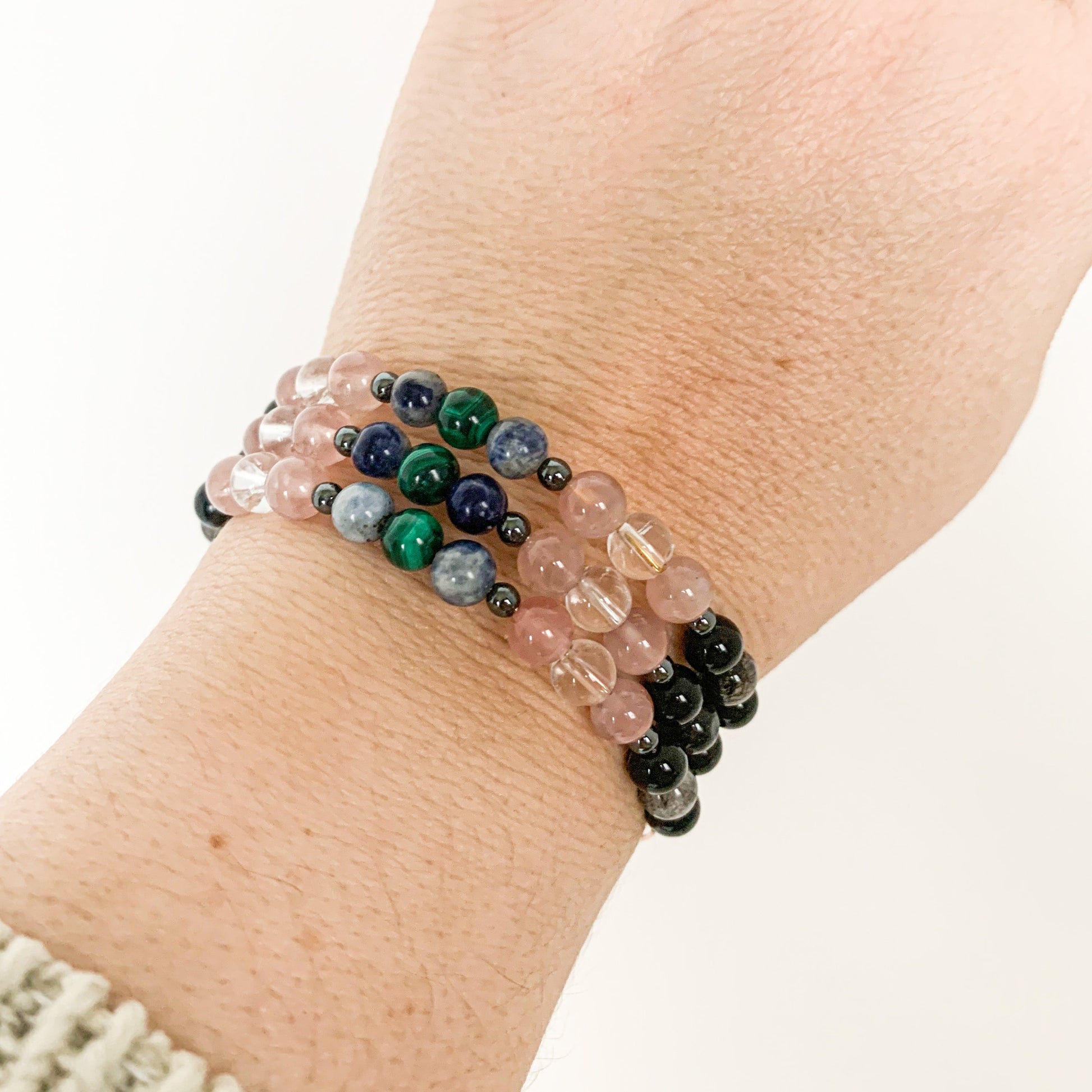 Capricorn Bracelet with Tourmaline in Quartz and Hematite for balance.