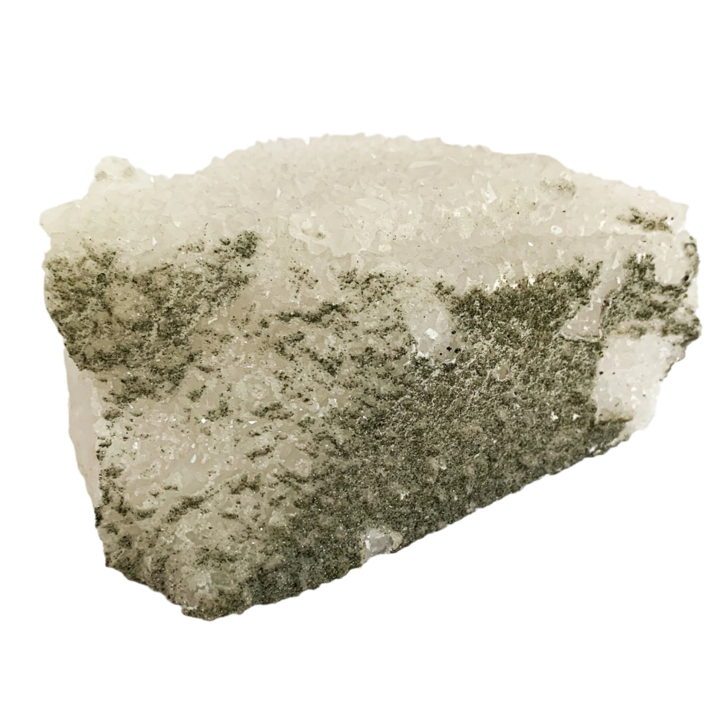 Side angle of quartz crystal cluster with fluorite
